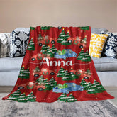 Aperturee - Red Trees Truck Custom Name Christmas Gift Blanket